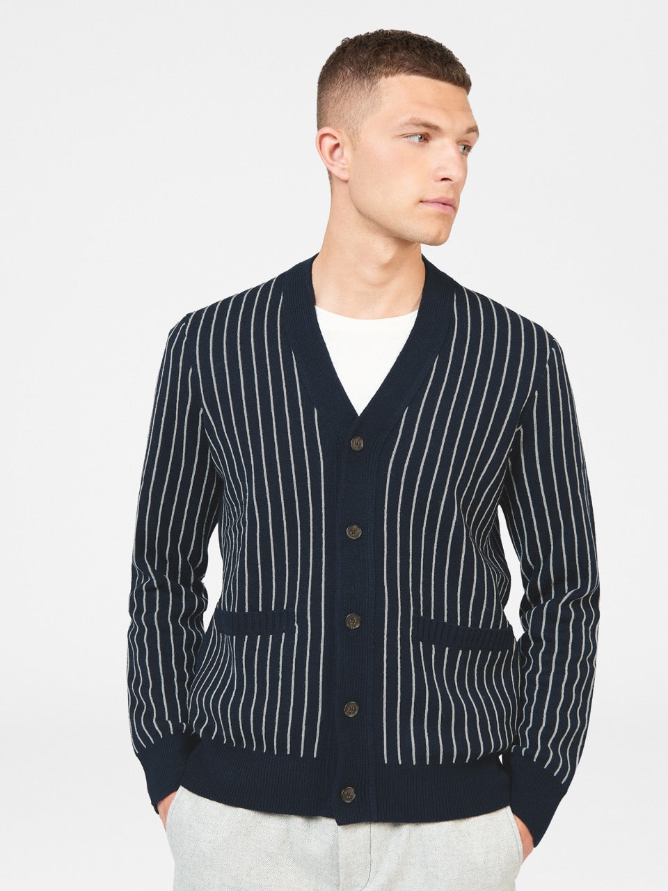 Knitwear Ben Sherman Jacquard Stripe Cardigan Bleu Marine | NON-53322706